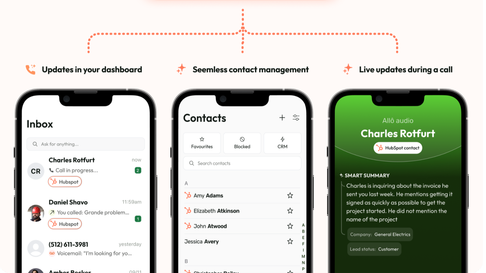 Allô synchronizes your HubSpot contacts across the entire app.